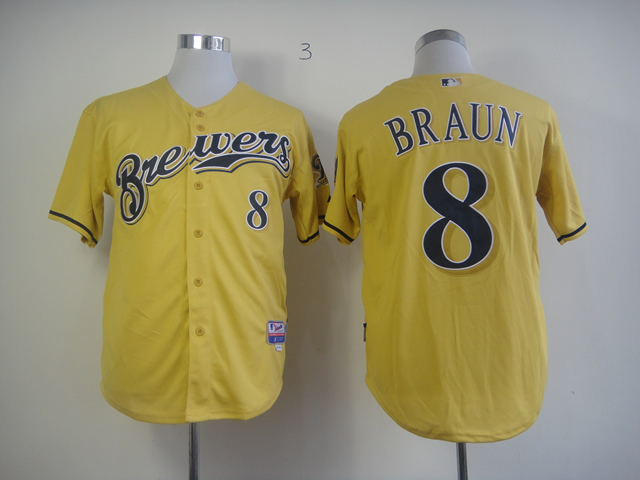 Men Milwaukee Brewers #8 Braun Yellow MLB Jerseys->milwaukee brewers->MLB Jersey